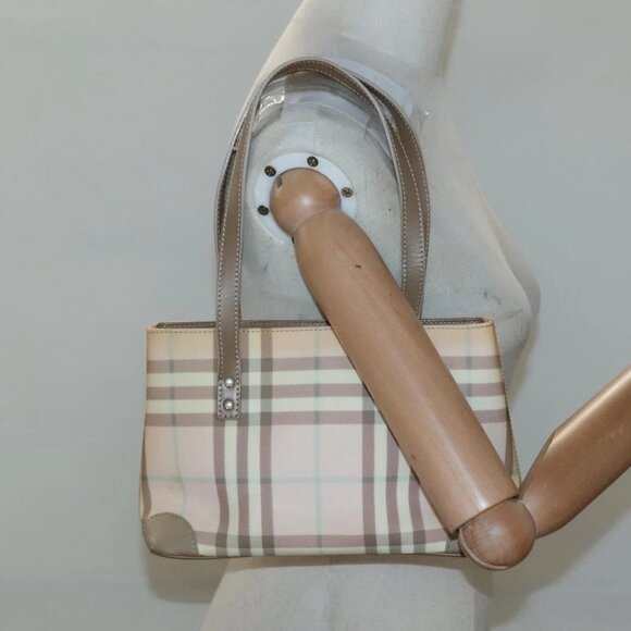 BURBERRY Nova Check Hand Bag PVC Beige Silver - Picture 15 of 16